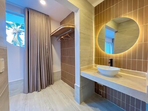 Superior Quadruple Room, Partial Sea View | Bathroom | Shower, towels, soap, toilet paper