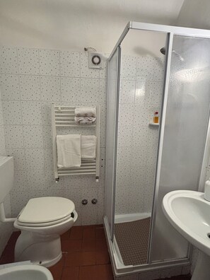 Ducha, secador de pelo, bidé y toallas