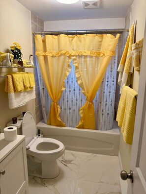 Sèche-cheveux, bidet, serviettes fournies, savon