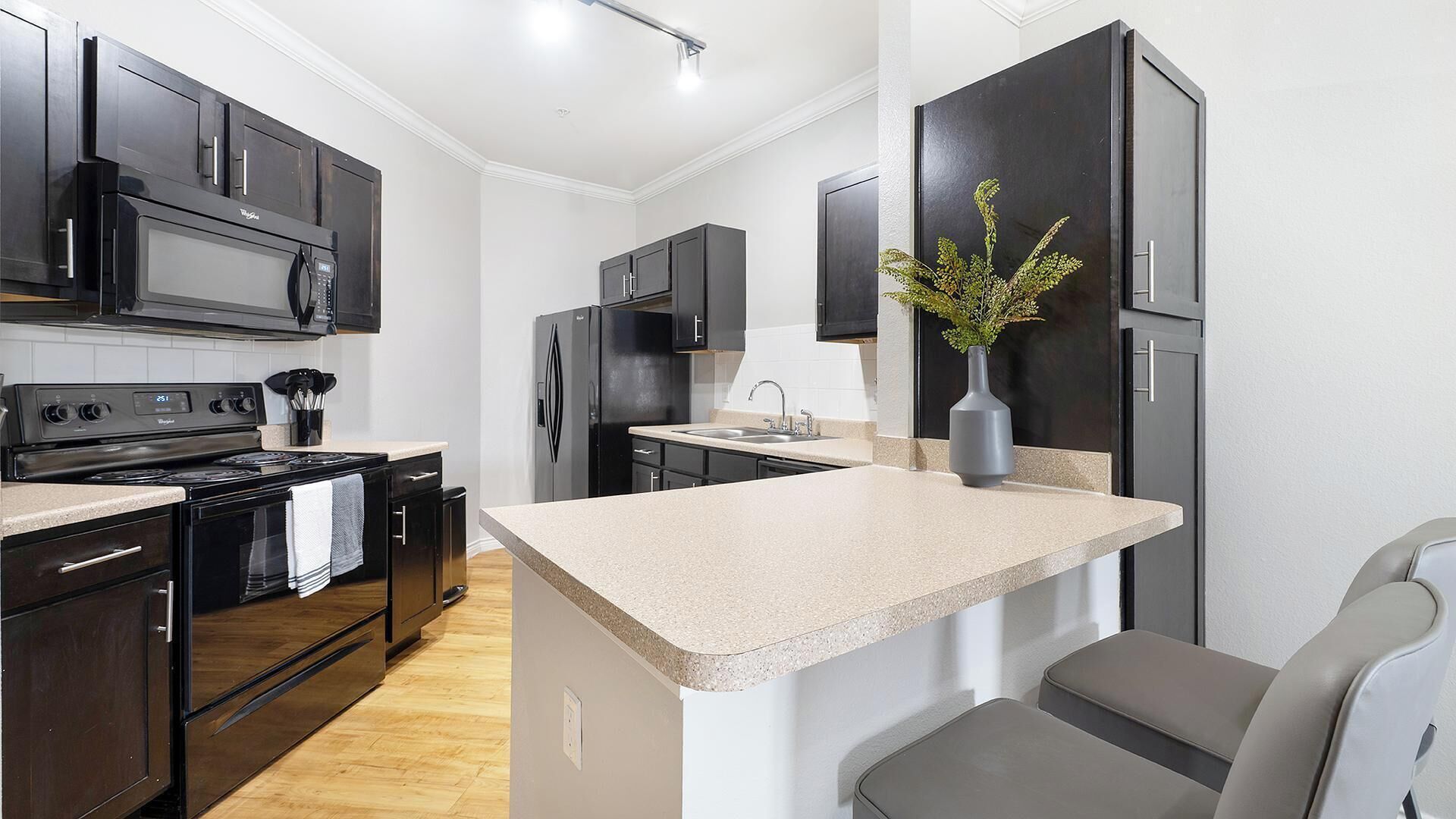 Fridge, dining tables