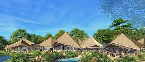 5 outdoor pools, pool umbrellas