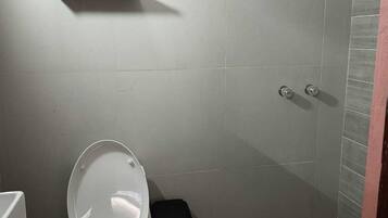 Shower, towels, toilet paper