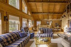 Televisie, een open haard en boeken