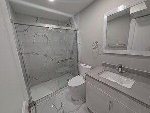 Shower, bidet, towels, soap - Brand New 3BR/2BA Basement Apartment near Toronto | Free Parking | Huge Backyard (Mississauga)