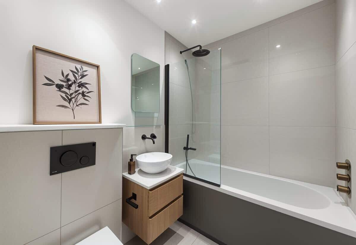 Shower, hair dryer, shampoo