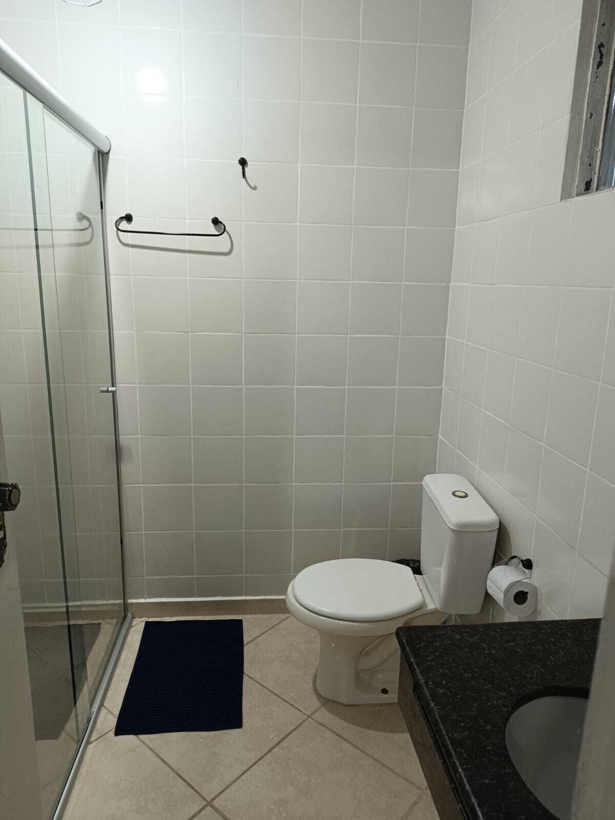 Shower, towels, soap, toilet paper