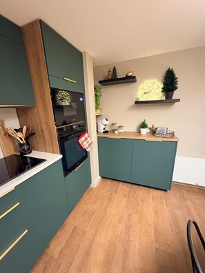 Fridge, microwave, oven, stovetop - Le lioran, 3-bedroom apartment, sleeps 8 (Saint-Jacques-des-Blats)