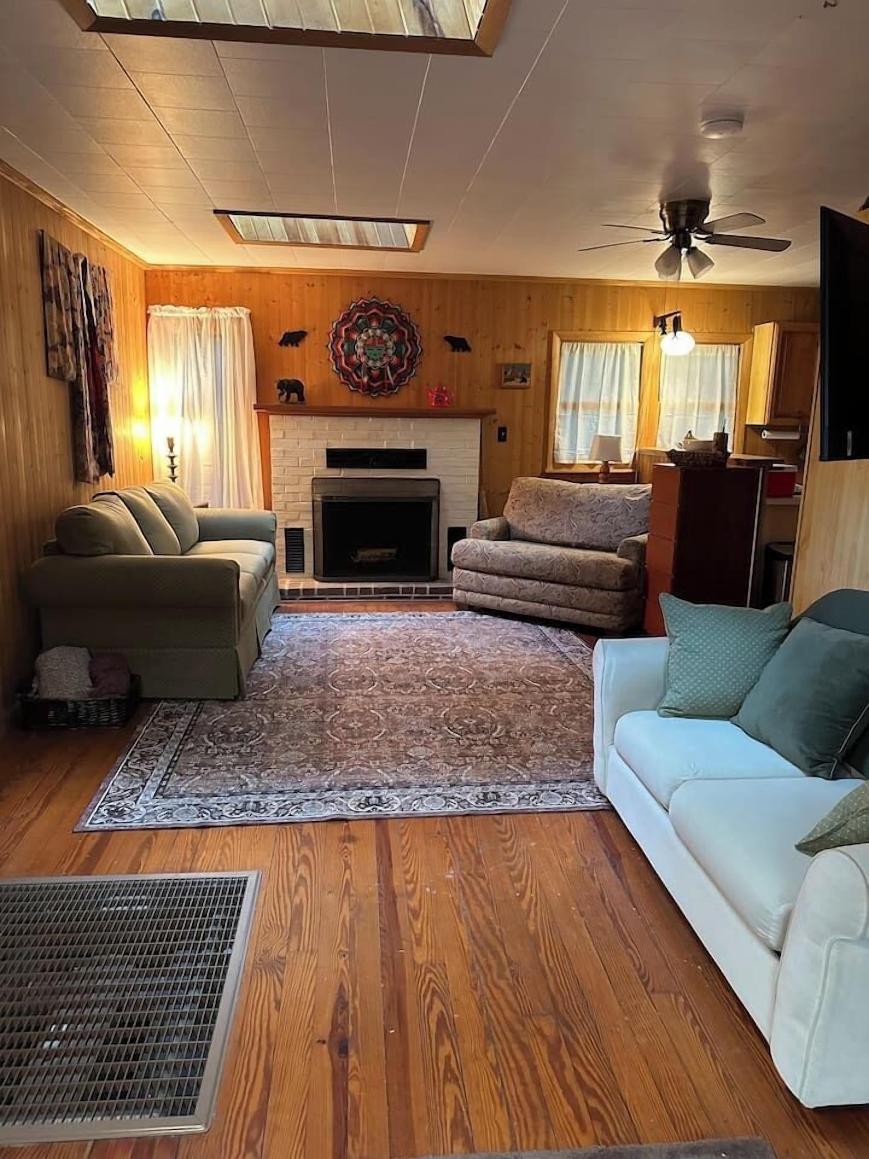 Smart TV, chimenea y libros 