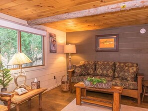 TV, fireplace - Trout Cabin on Lake Colby, Saranac Lake (Saranac Lake)