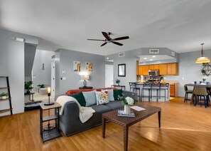 TV, fireplace - Spacious 2-Story Townhome | Patio & Parking (Tucson)