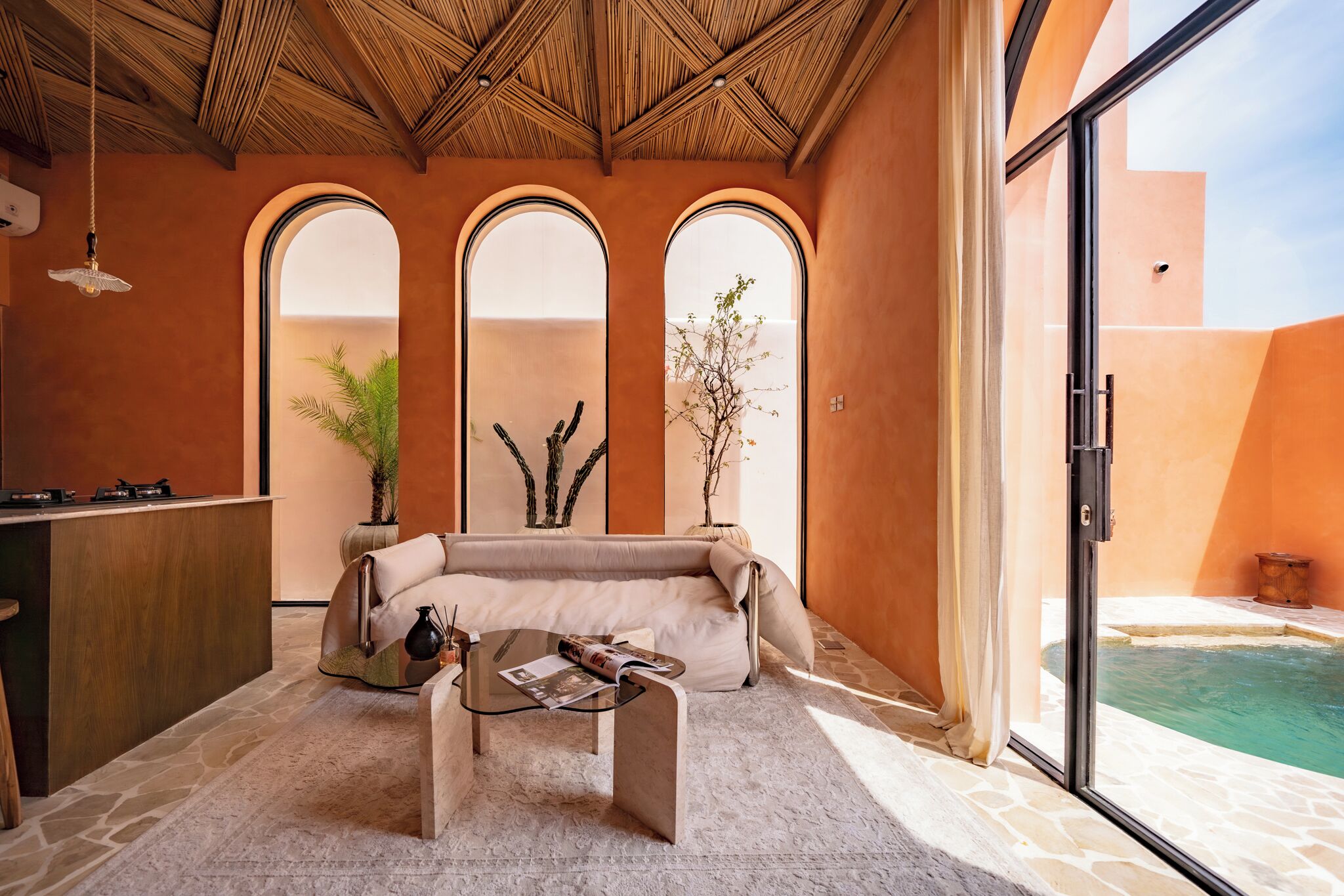 Deluxe villa, 2 slaapkamers, patio, uitzicht op zwembad | Interieur