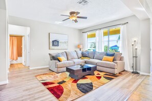 TV, fireplace, DVD player - Dog-Friendly Home w/ Private Hot Tub, High-Speed WiFi, AC, Washer/Dryer & Patio (Davenport)