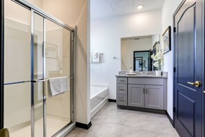 Shower, hair dryer, towels - Large open-concept home with private pool, pool table-Dogs Welcome (Davenport)