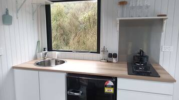 Fridge, stovetop, cookware/dishes/utensils