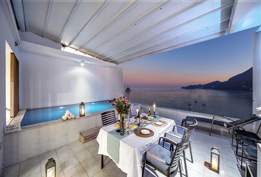 Premier Villa, Balcony, Sea View | Outdoor dining