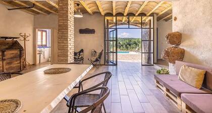 Isolated farmhouse surrounded, vineyards, olive trees and forest