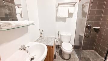 Shower, bidet, towels, soap