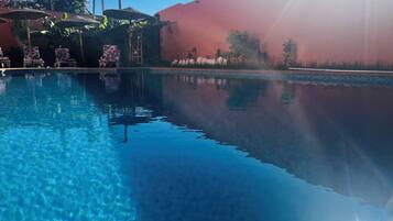 Outdoor pool, sun loungers