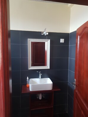 Chambre Double, balcon, vue lac | Salle de bain | Douche, articles de toilette gratuits, serviettes fournies, savon