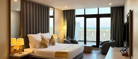 华丽双人房, 海景 | 埃及棉床单、高档床上用品、羽绒被、加厚床垫