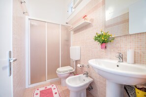 Regadera, bidet, toallas, jabón 