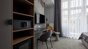 In-room safe, desk, laptop workspace, soundproofing