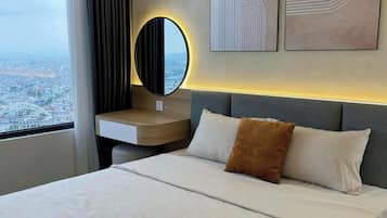 Gallery Apartment, Balcony, City View | Desk, blackout drapes, soundproofing, iron/ironing board