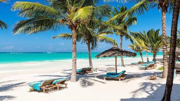 On the beach, white sand