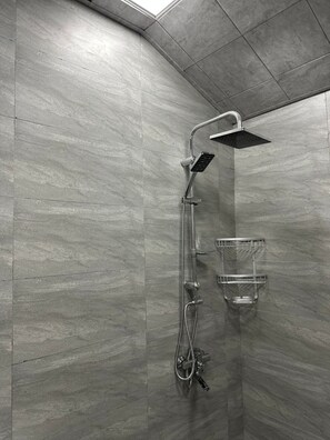 Hair dryer, slippers, towels