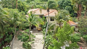 A house surrounded by lush greenery and palm trees, with a view of a mountain in the background. - Villa The Hidden Palm, Piscadera, Private Pool (Willemstad)