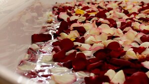 A bathtub filled with rose petals. - The Victorian Hotel and Spa (Yerevan)