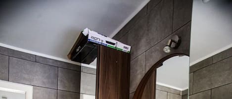 Shower, bidet, towels, soap