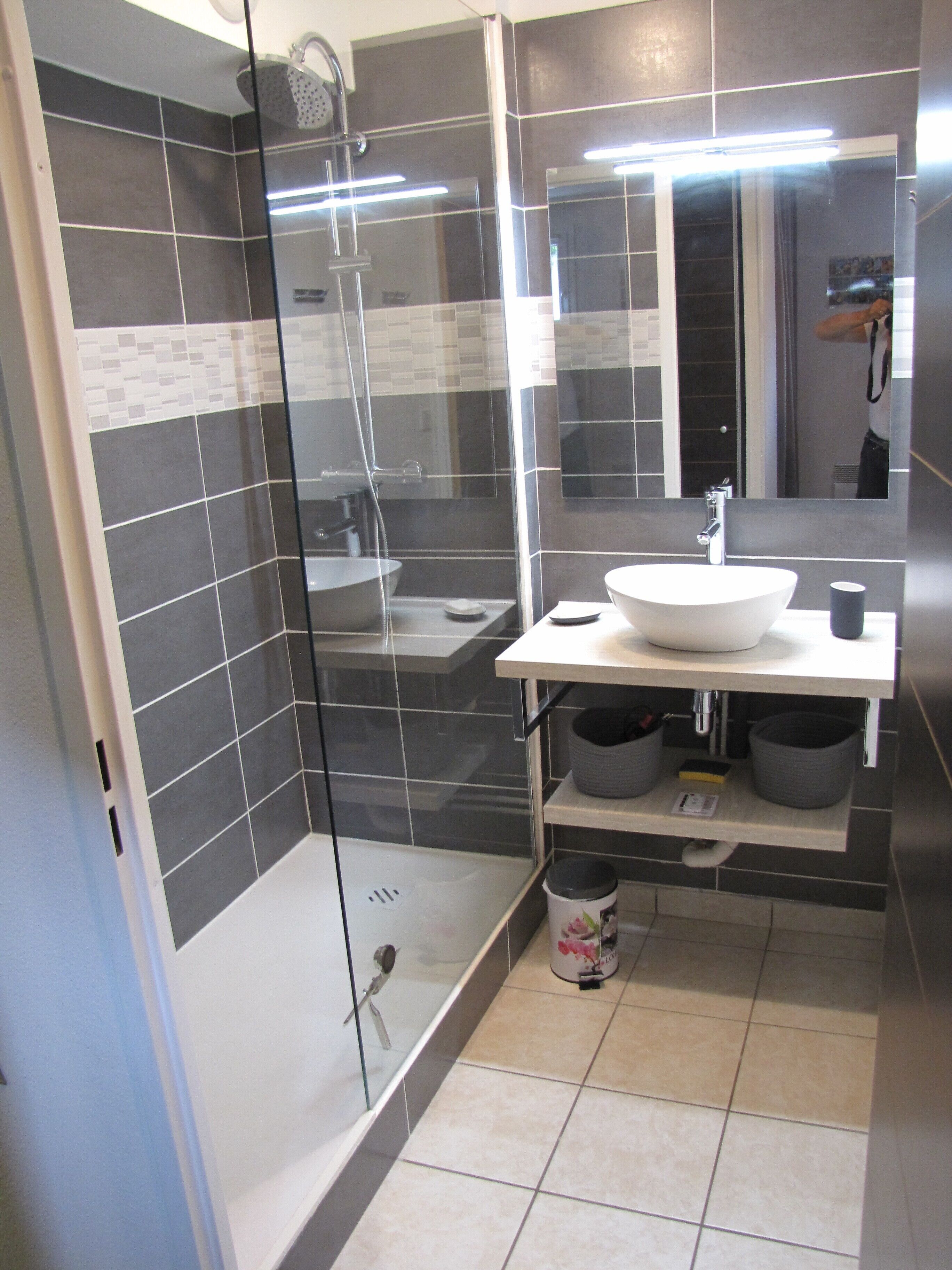 Shower, hair dryer, toilet paper