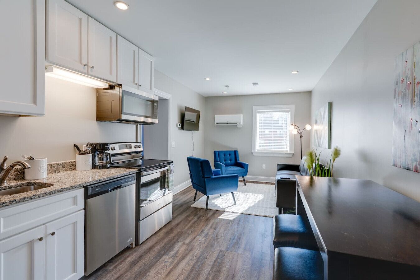 Fridge, microwave, oven, dishwasher