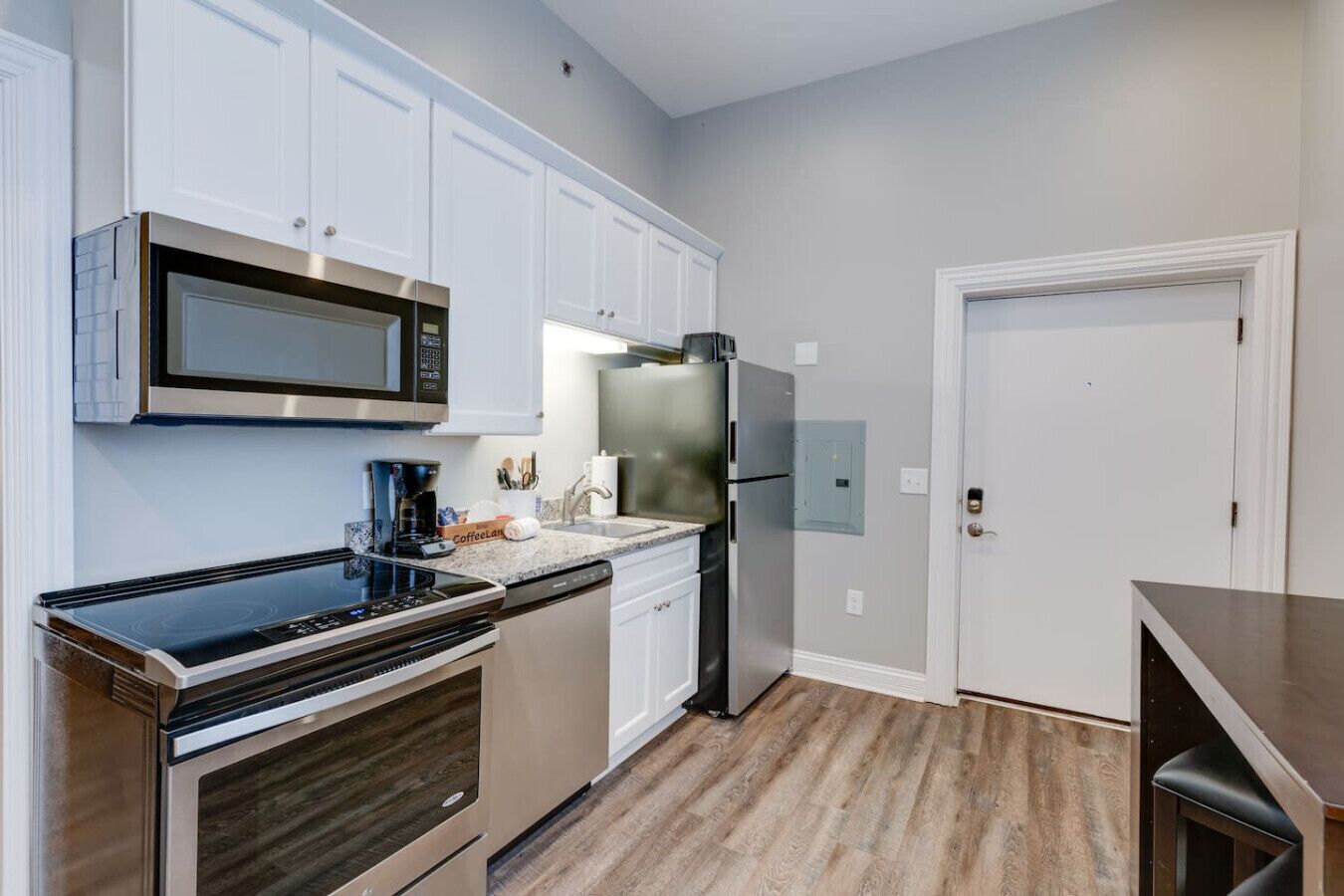 Fridge, microwave, oven, dishwasher