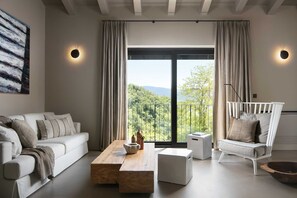 Smart TV, caminetto, impianto stereo