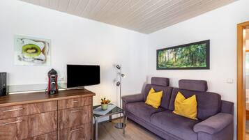 Una televisión, una mesa de tenis de mesa