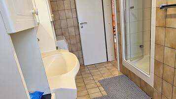 Dusche, Haartrockner, Handtücher, Toilettenpapier