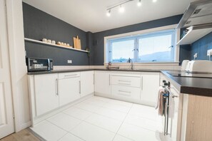 Fridge, microwave, oven, electric kettle