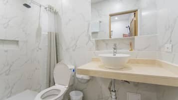 Kahden hengen businesshuone | Kylpyhuone | Suihku, hiustenkuivaaja, pyyhkeet, saippua