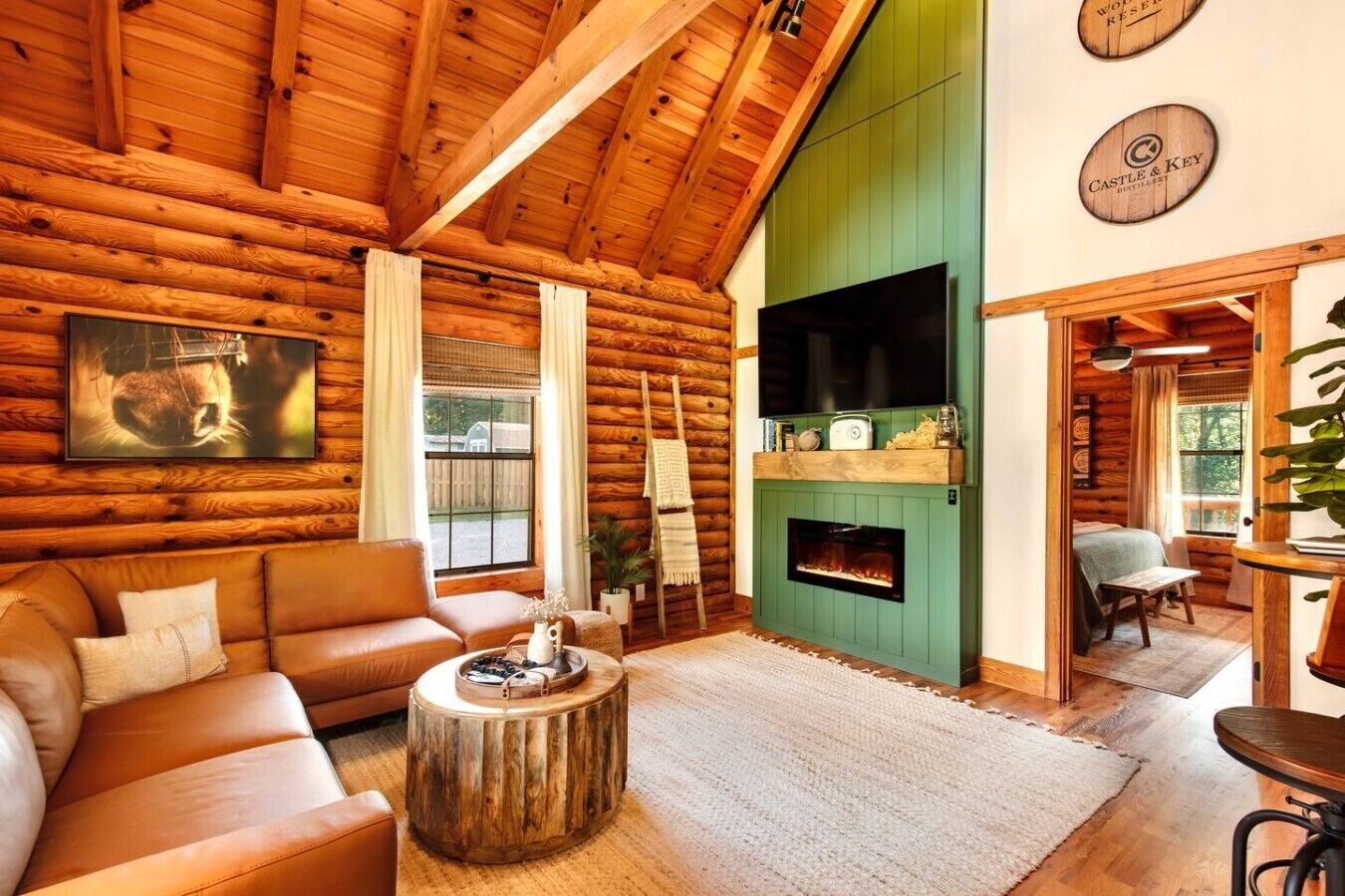 TV, fireplace