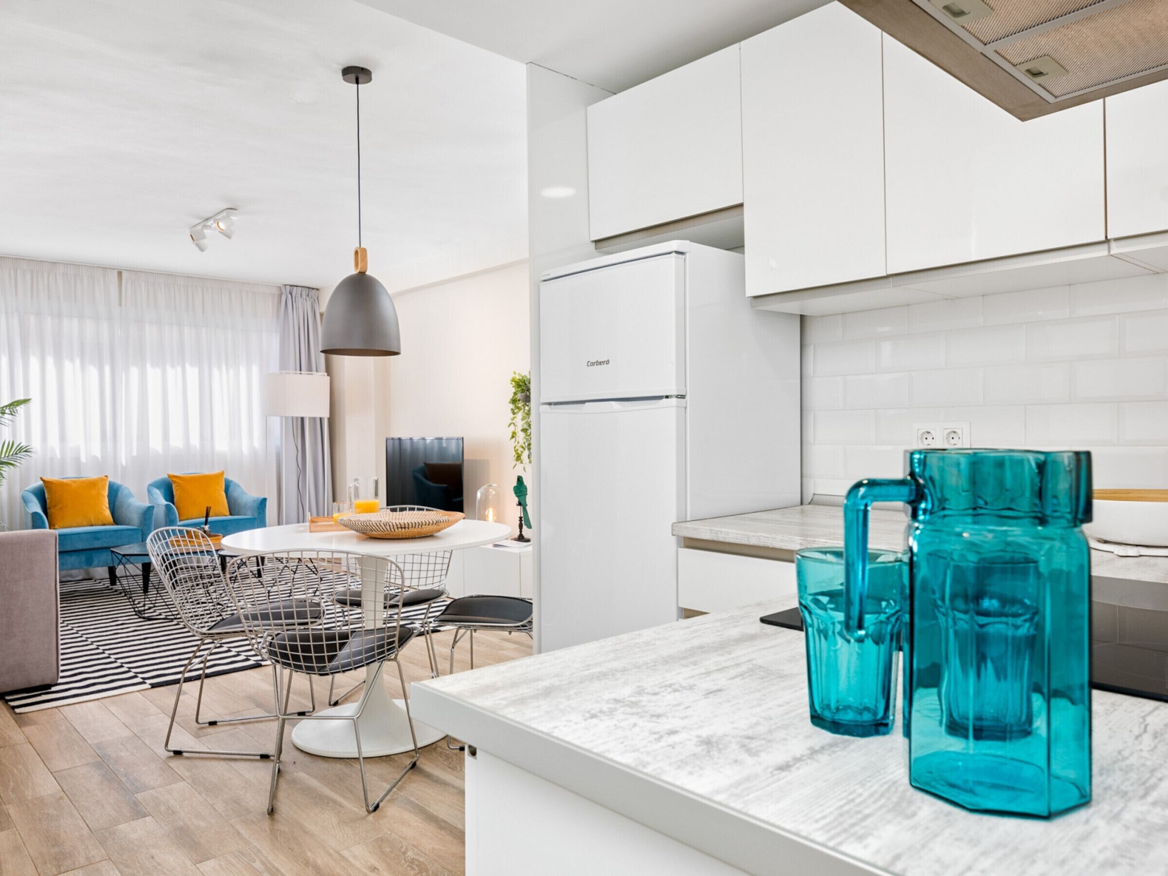 Fridge, microwave, coffee/tea maker, toaster