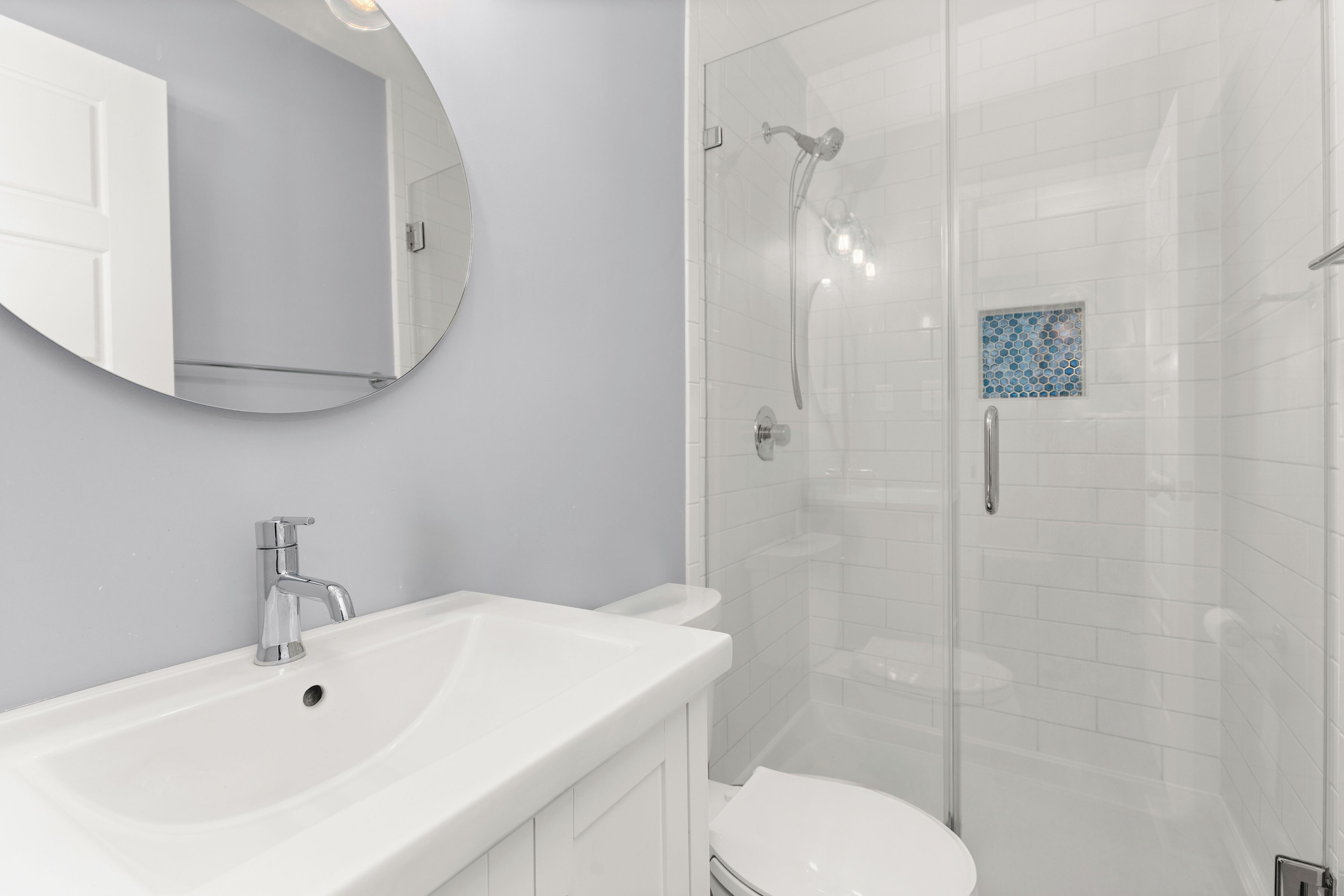 Shower, hair dryer, soap