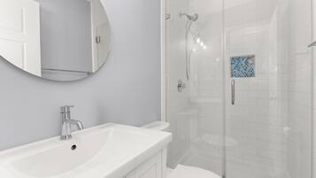 Shower, hair dryer, soap