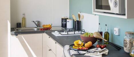 Fridge, microwave, coffee/tea maker