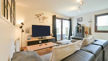 Televisión, videojuegos, reproductor de DVD, mesa de ping pong