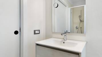 Regadera, secadora de cabello, toallas