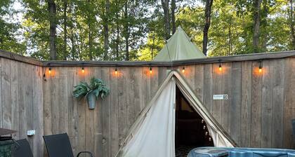 Glamping tent with hot tub and AC for a relaxing getaway