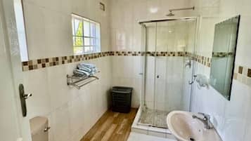 Shower, towels, toilet paper