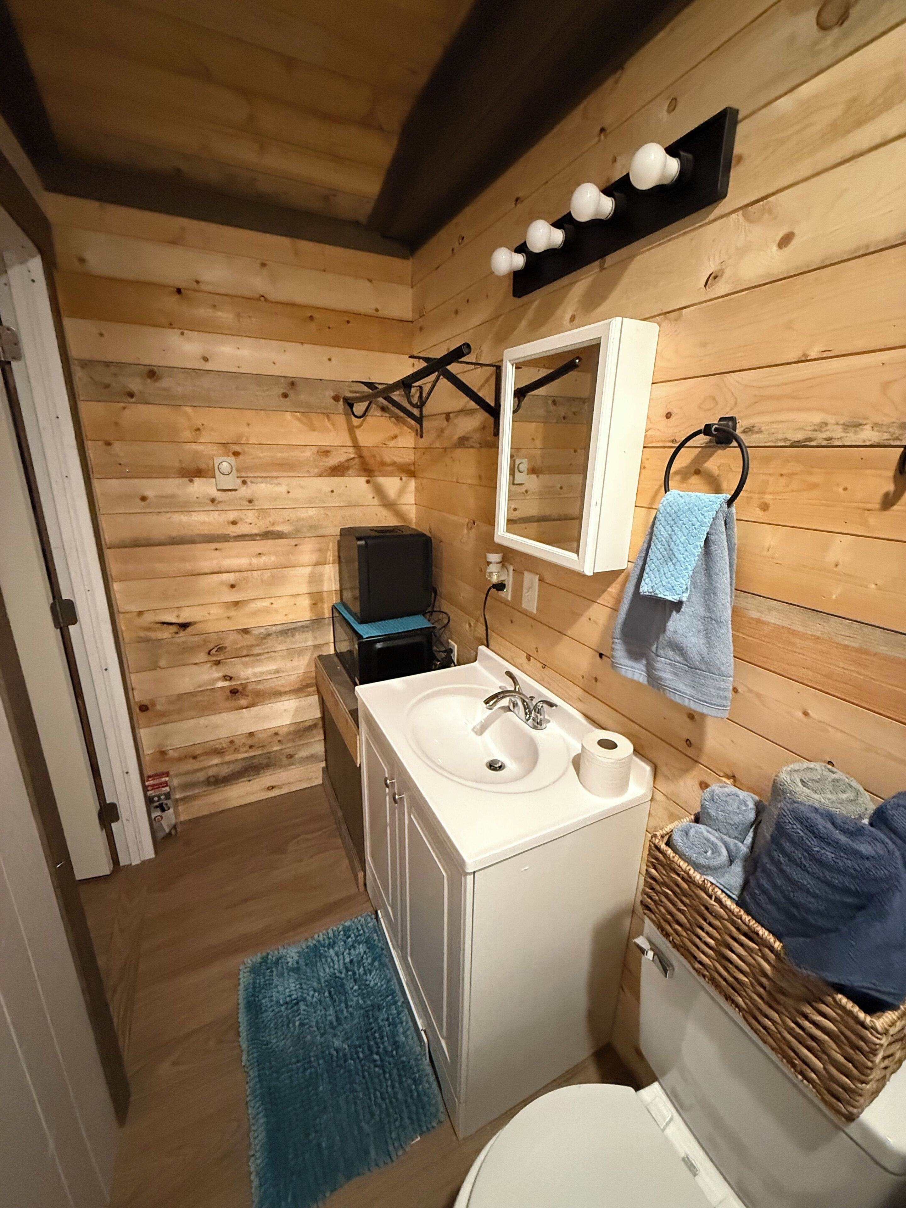 Shower, towels, toilet paper